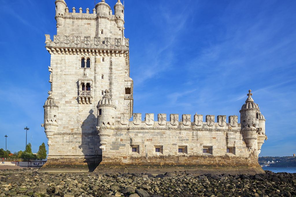 Belém Tower on the Tagus at low tide, Lisbon, Portugal