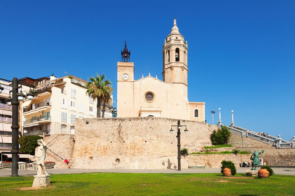 The church of Sant Bartomeu i Santa Tecla on the seafront in Sitges, Catalonia