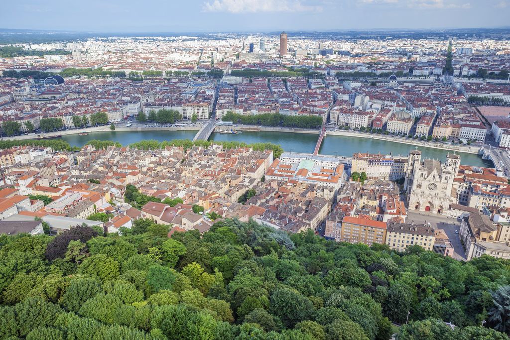 Aerial view of Lyon from the Fourvière hill