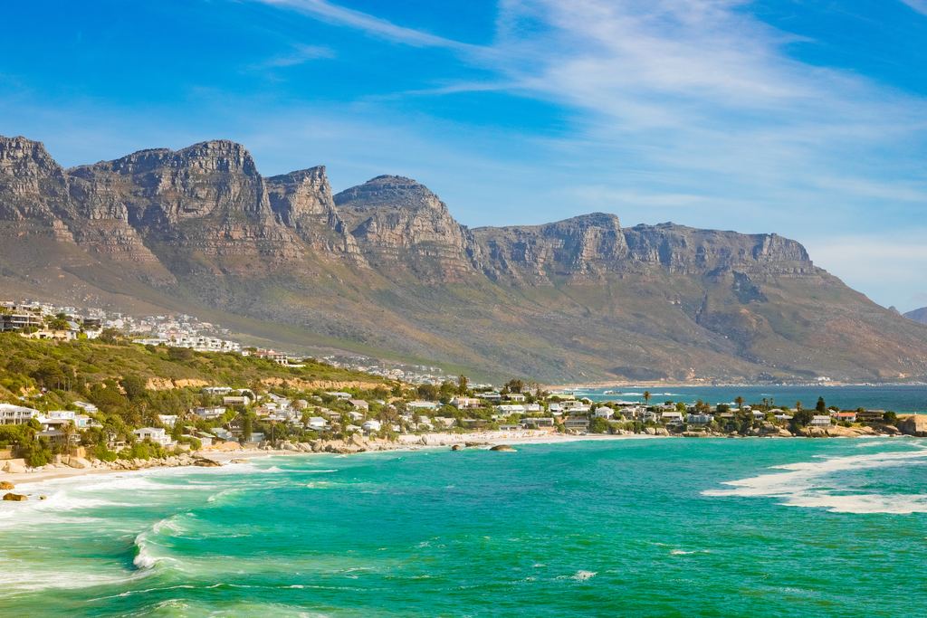Rocky cliffs above the Atlantic Ocean near Cape Town, South Africa