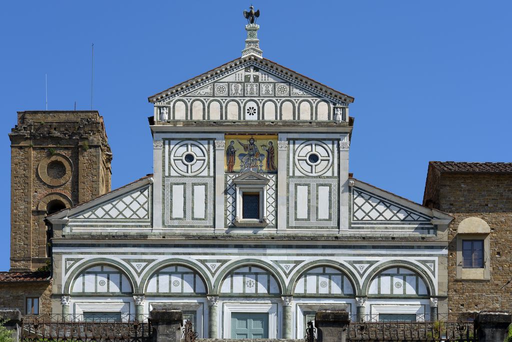 Romanesque facade of San Miniato al Monte basilica in Florence