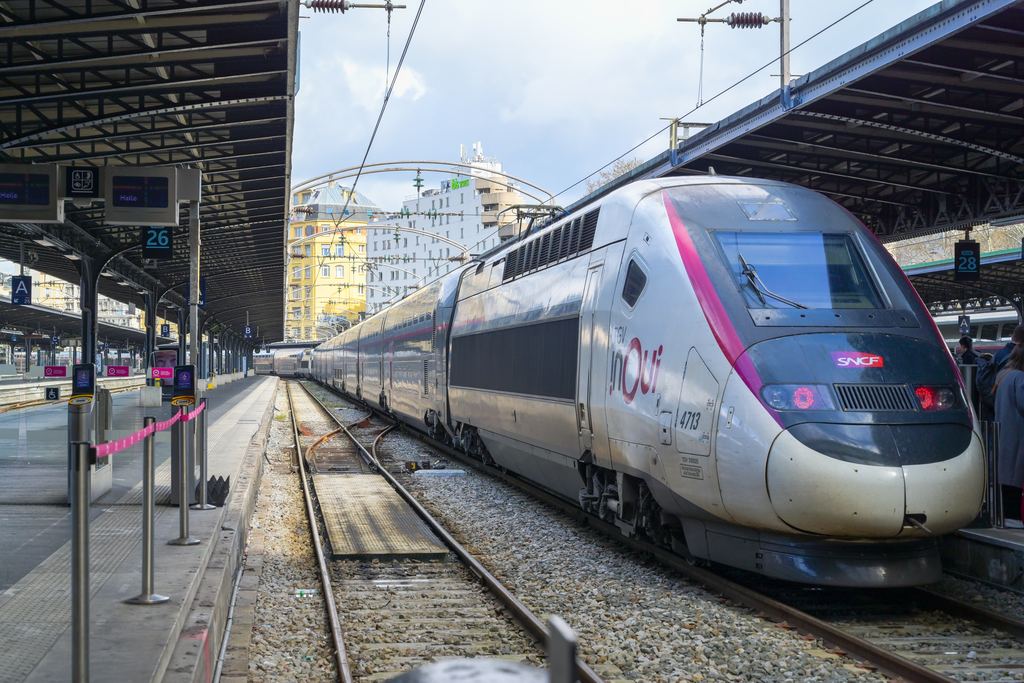 TGV INOUI train at a platform of Gare de l'Est in Paris